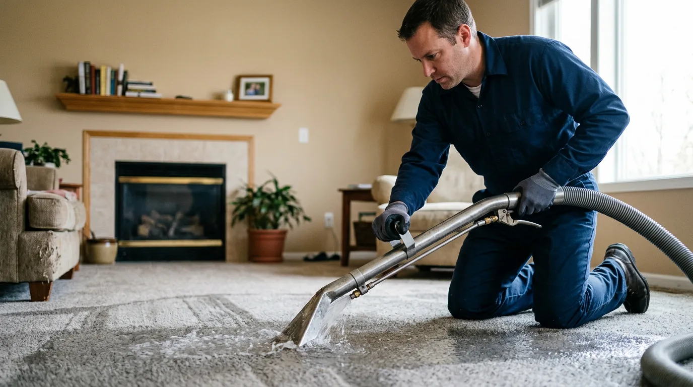 Water damage restoration technician working near Capron, IL